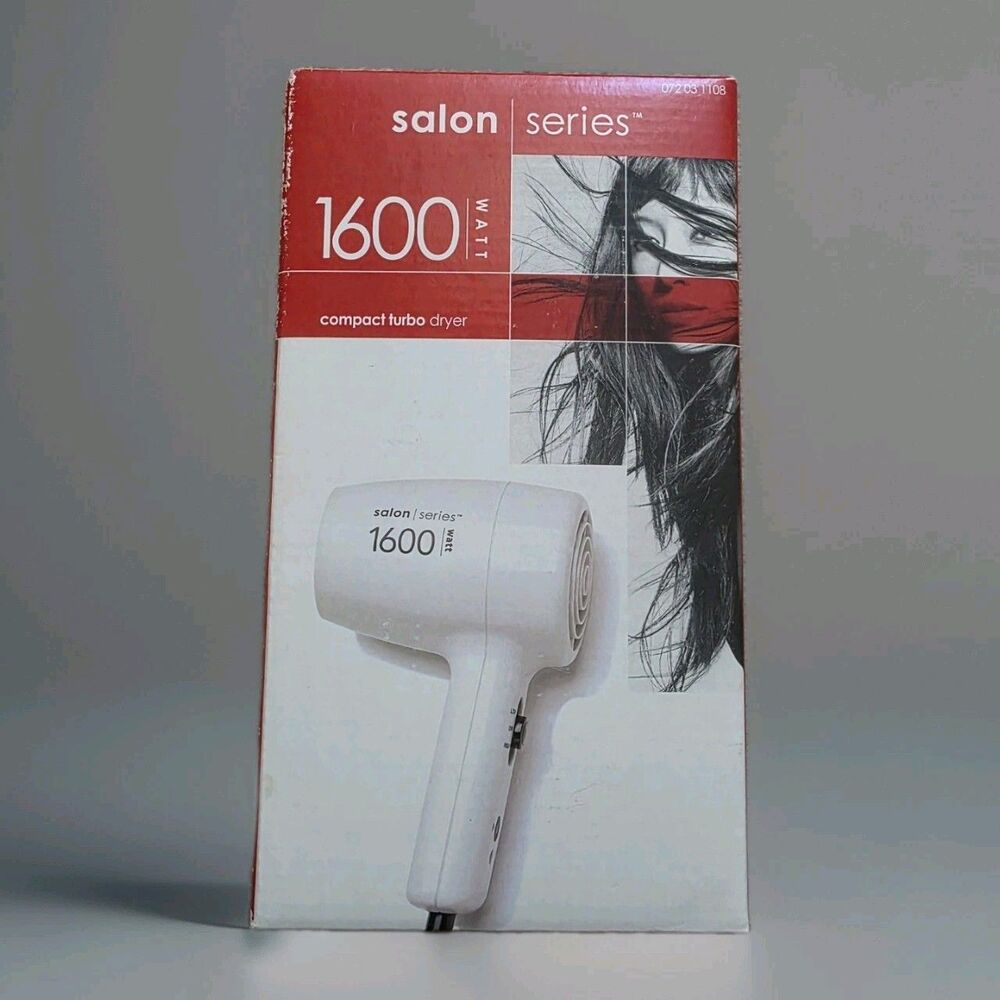 Salon Series 1600 Watt Compact Turbo Dryer White w Box Travel Size Hair Tool